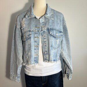 Hengsheng Denim Jacket Cropped Distressed Size Medium